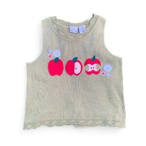 Custom Upcycled Y2K Apple Patchwork Green Knit Tank Top Large